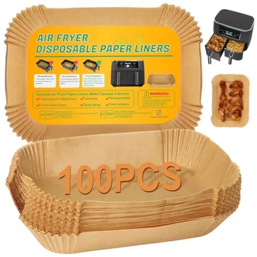 Air Fryer Disposable Paper Liners for Ninja Dual Airfryer, 100PCS Rectangle Air Fryer Parchment Paper Sheets for Ninja DZ201/DZ - Velvet Haven