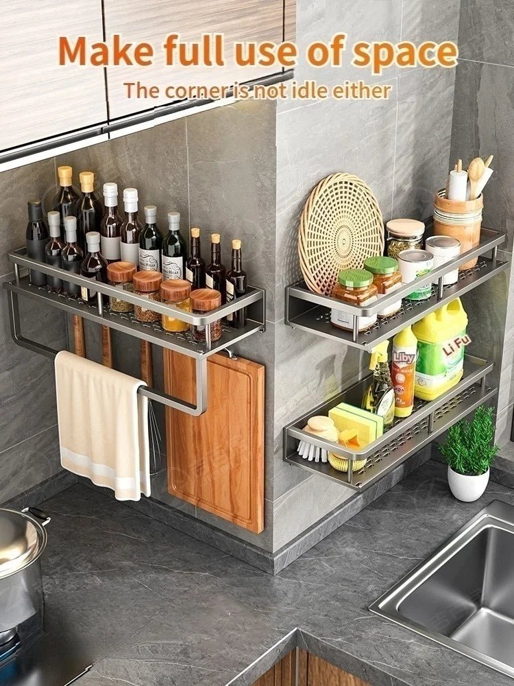 Wall Mounted Aluminum Spice Rack & Kitchen Organizer - Velvet Haven