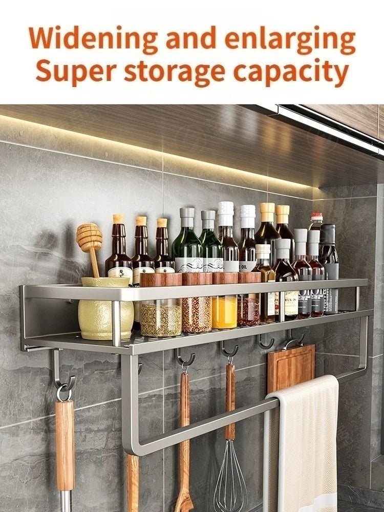 Wall Mounted Aluminum Spice Rack & Kitchen Organizer - Velvet Haven