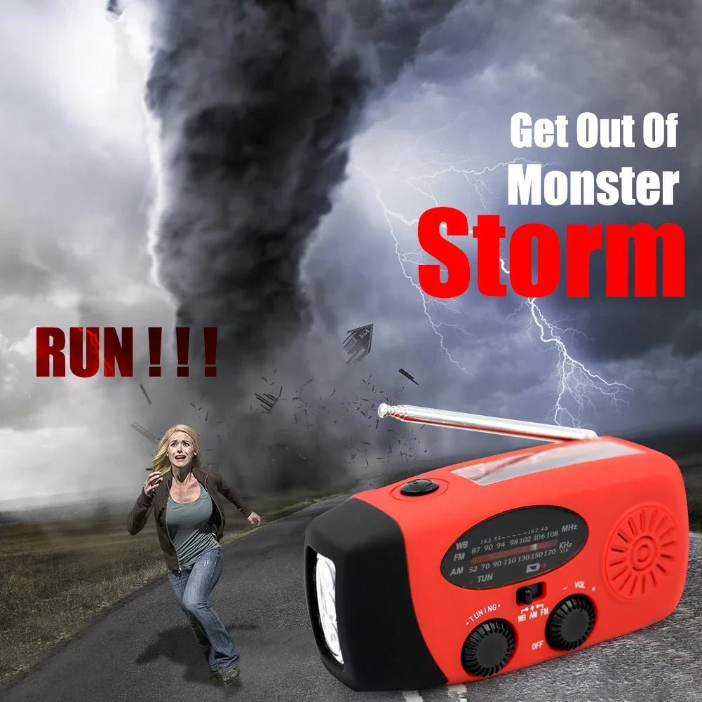 AM FM Radio Portable Multifunction Solar Hand Crank Radio Outdoor Emergency LED Flashlight 2000mAh USB Power Bank Phone Charger - Velvet Haven