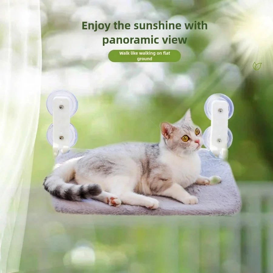 Assembly Free Folding Cat Hammock Plush Mesh Cat Window Wall Jumping Platform Double Suction Cup Cat Hammock - Velvet Haven