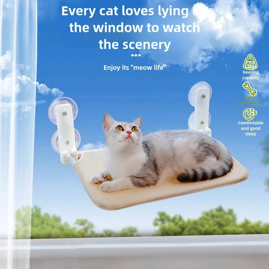 Assembly Free Folding Cat Hammock Plush Mesh Cat Window Wall Jumping Platform Double Suction Cup Cat Hammock - Velvet Haven