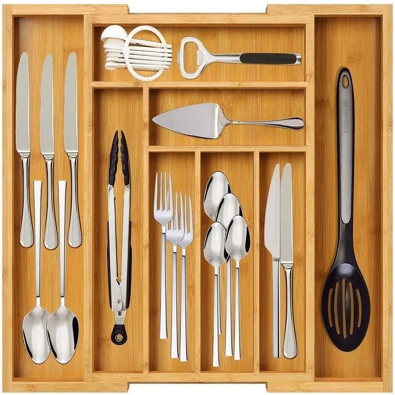 Bamboo Expandable Kitchen Drawer Storage Box Fork Tableware Knife Tableware Retractable Partitioned Organizing Box, - Velvet Haven