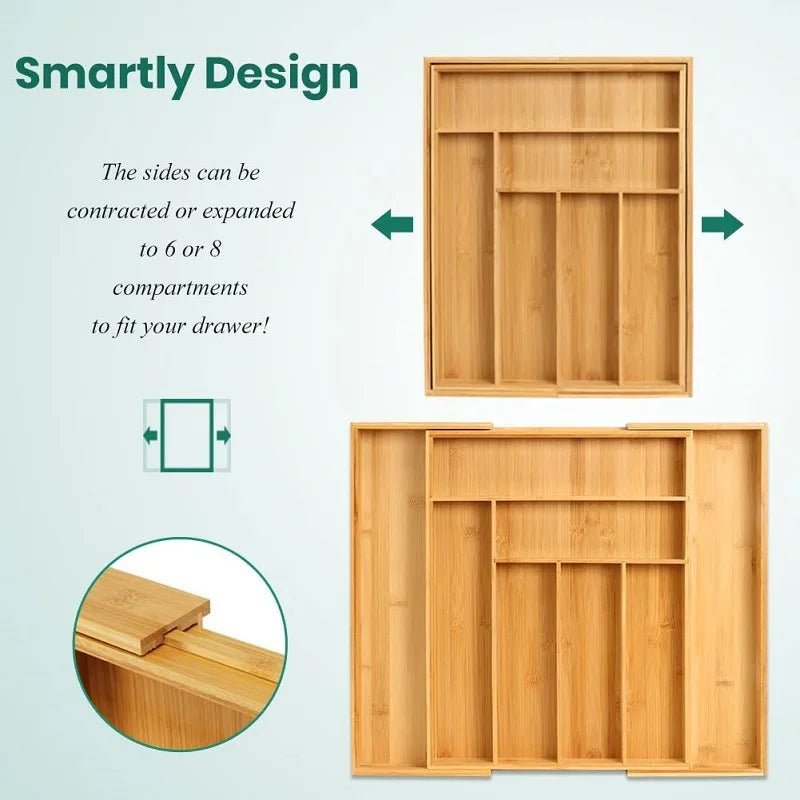 Bamboo Expandable Kitchen Drawer Storage Box Fork Tableware Knife Tableware Retractable Partitioned Organizing Box, - Velvet Haven