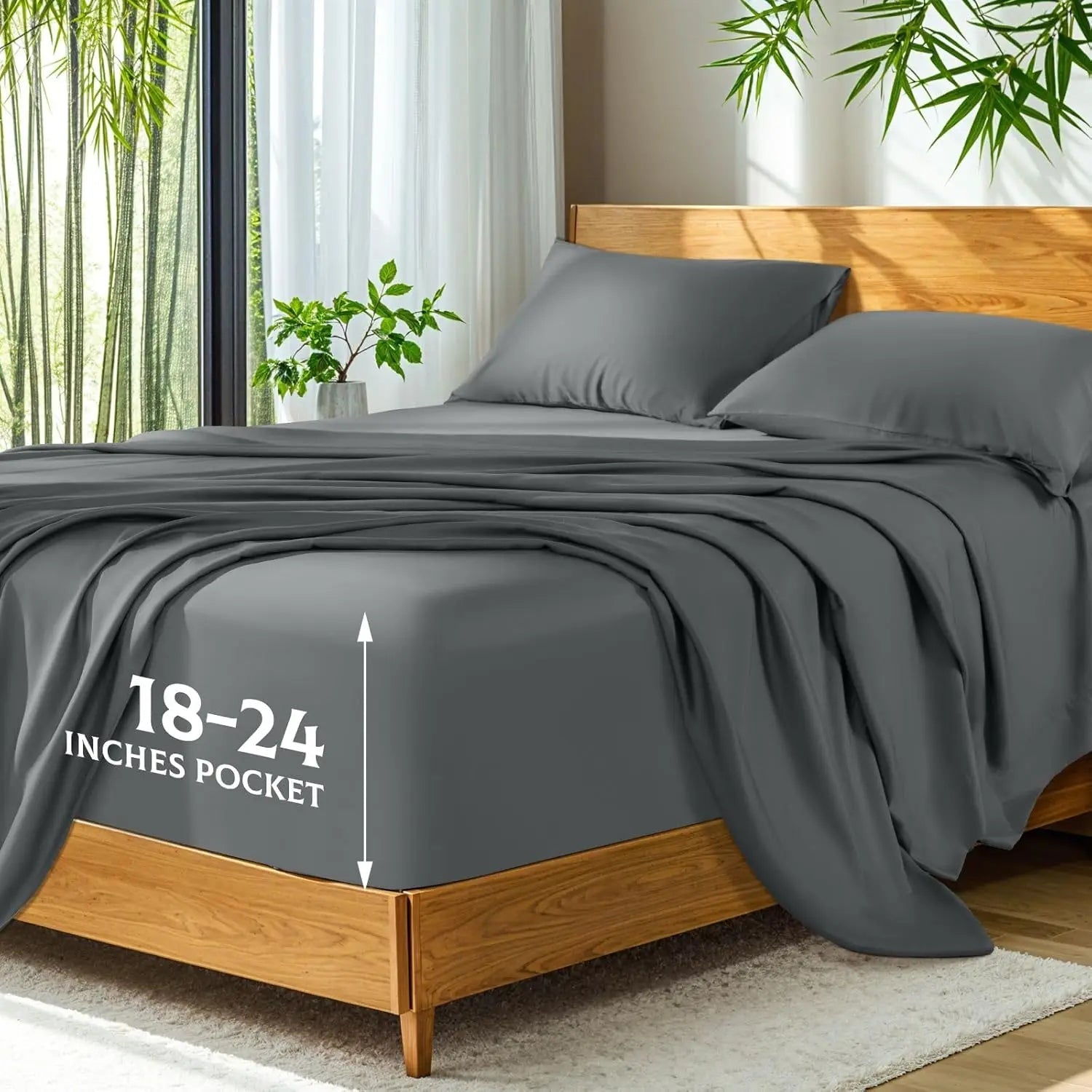Bamboo Sheets for Hot Sleepers, Extra Deep Pocket up to 24", Ultra Soft Cooling Bed Sheets with Silky Smooth Feel, Queen Size - Velvet Haven