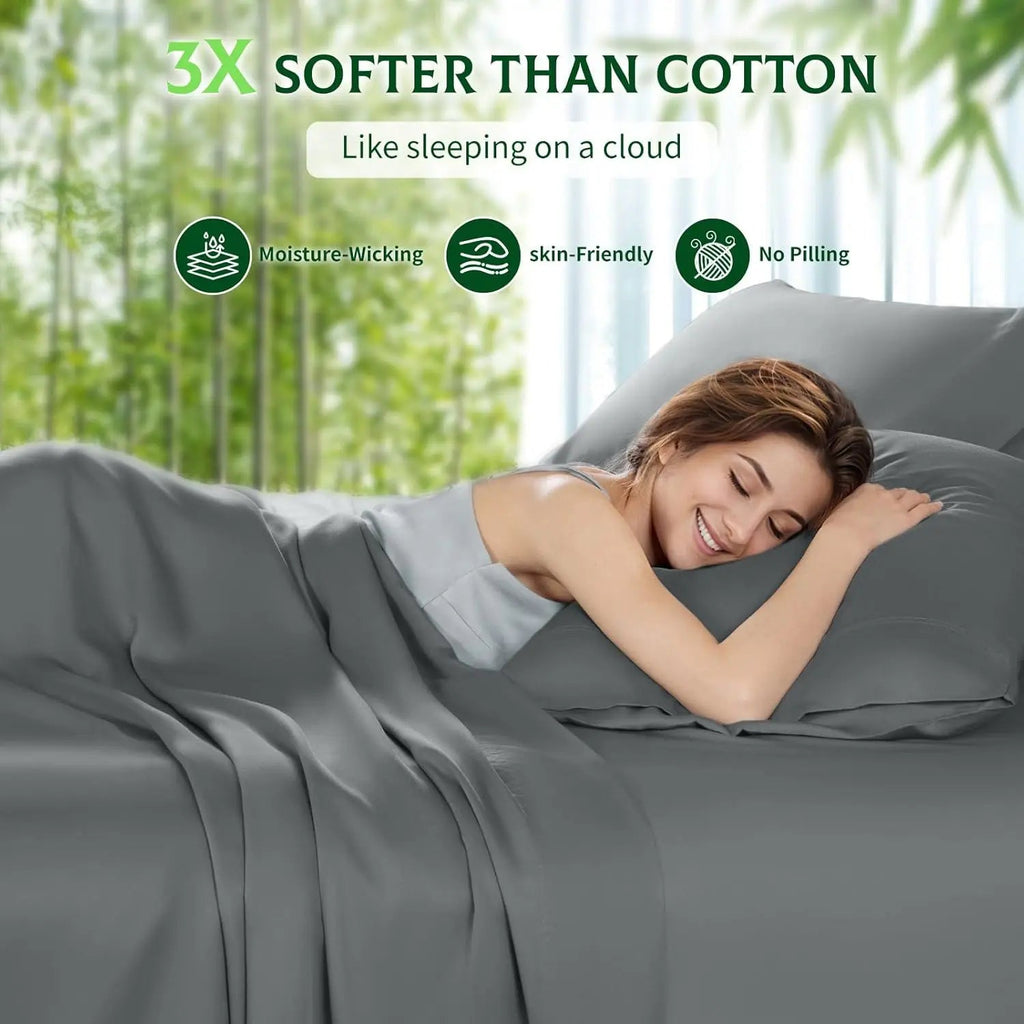 Bamboo Sheets for Hot Sleepers, Extra Deep Pocket up to 24", Ultra Soft Cooling Bed Sheets with Silky Smooth Feel, Queen Size - Velvet Haven