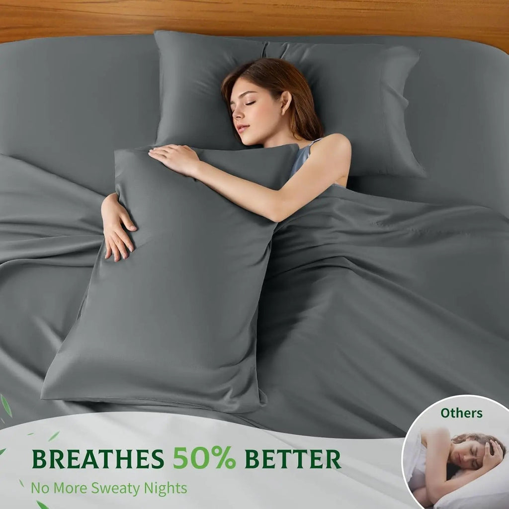 Bamboo Sheets for Hot Sleepers, Extra Deep Pocket up to 24", Ultra Soft Cooling Bed Sheets with Silky Smooth Feel, Queen Size - Velvet Haven