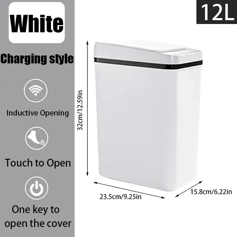 Bathroom Touchless Trash,12L Motion Sensor-Activated Trash Can with Lid,Automatic Kitchen Trash for Office,Living Room,Bedroom - Velvet Haven