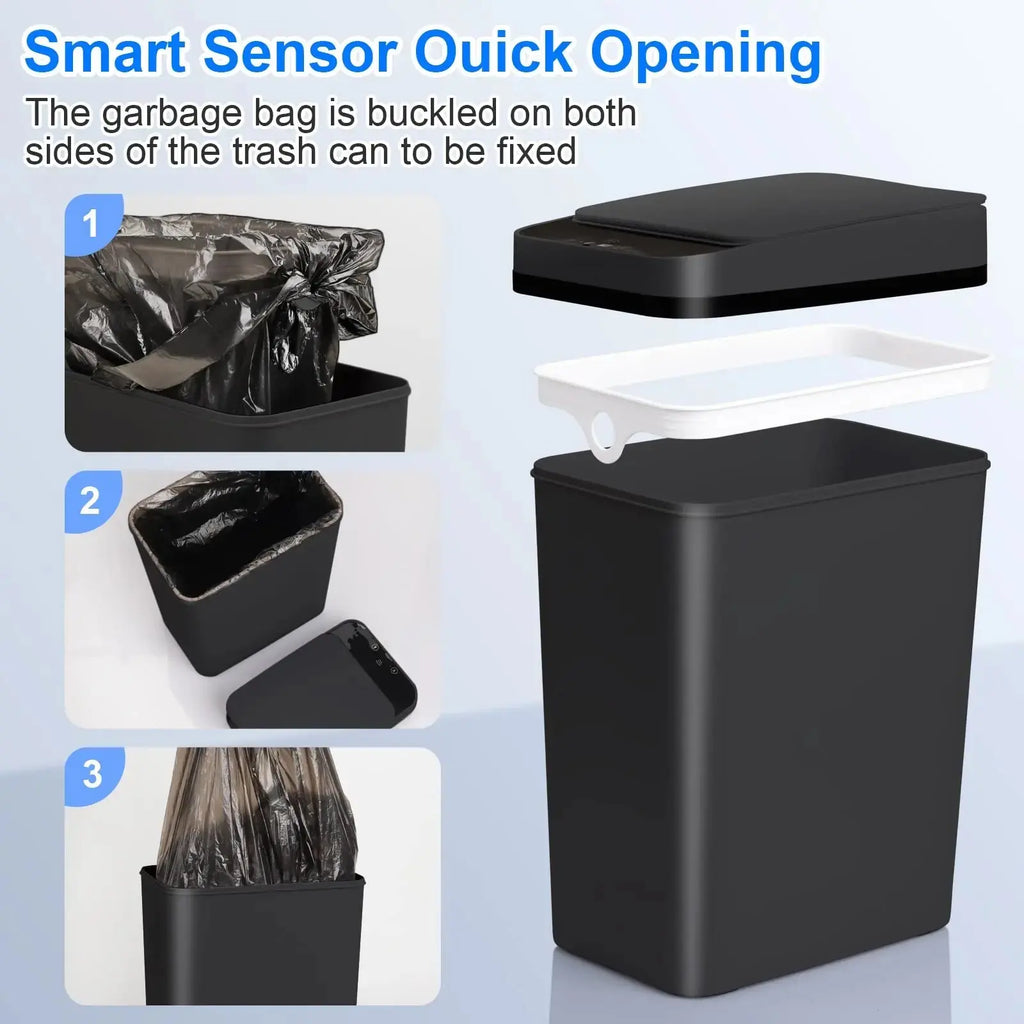 Bathroom Touchless Trash,12L Motion Sensor-Activated Trash Can with Lid,Automatic Kitchen Trash for Office,Living Room,Bedroom - Velvet Haven