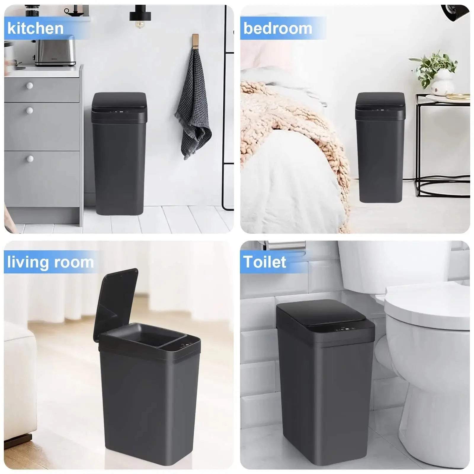 Bathroom Touchless Trash,12L Motion Sensor-Activated Trash Can with Lid,Automatic Kitchen Trash for Office,Living Room,Bedroom - Velvet Haven