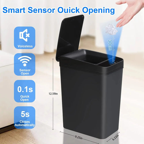 Bathroom Touchless Trash,12L Motion Sensor-Activated Trash Can with Lid,Automatic Kitchen Trash for Office,Living Room,Bedroom - Velvet Haven