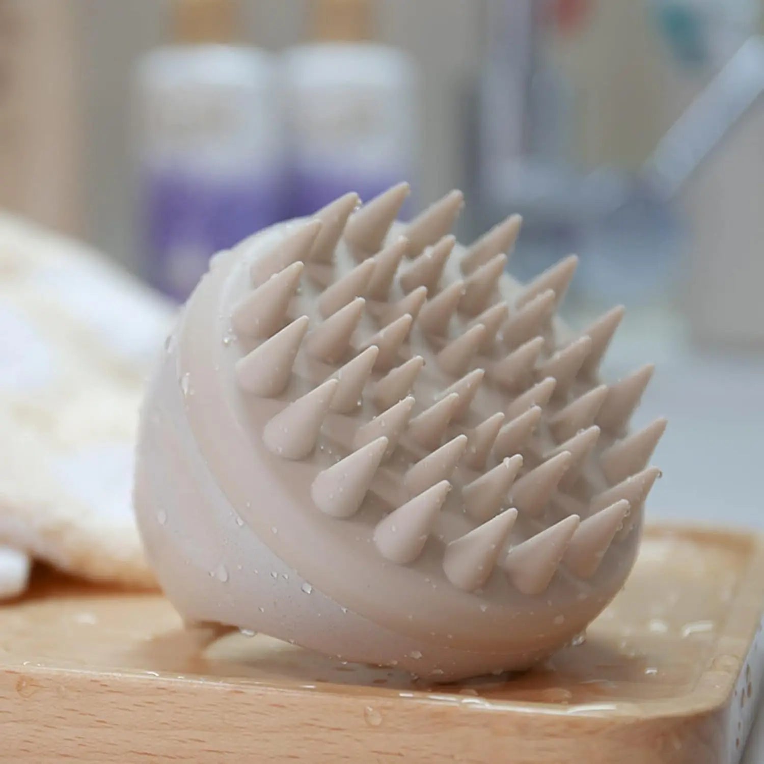 Beige Scalp Massager Shampoo Brush with Soft Silicone Bristles - Velvet Haven