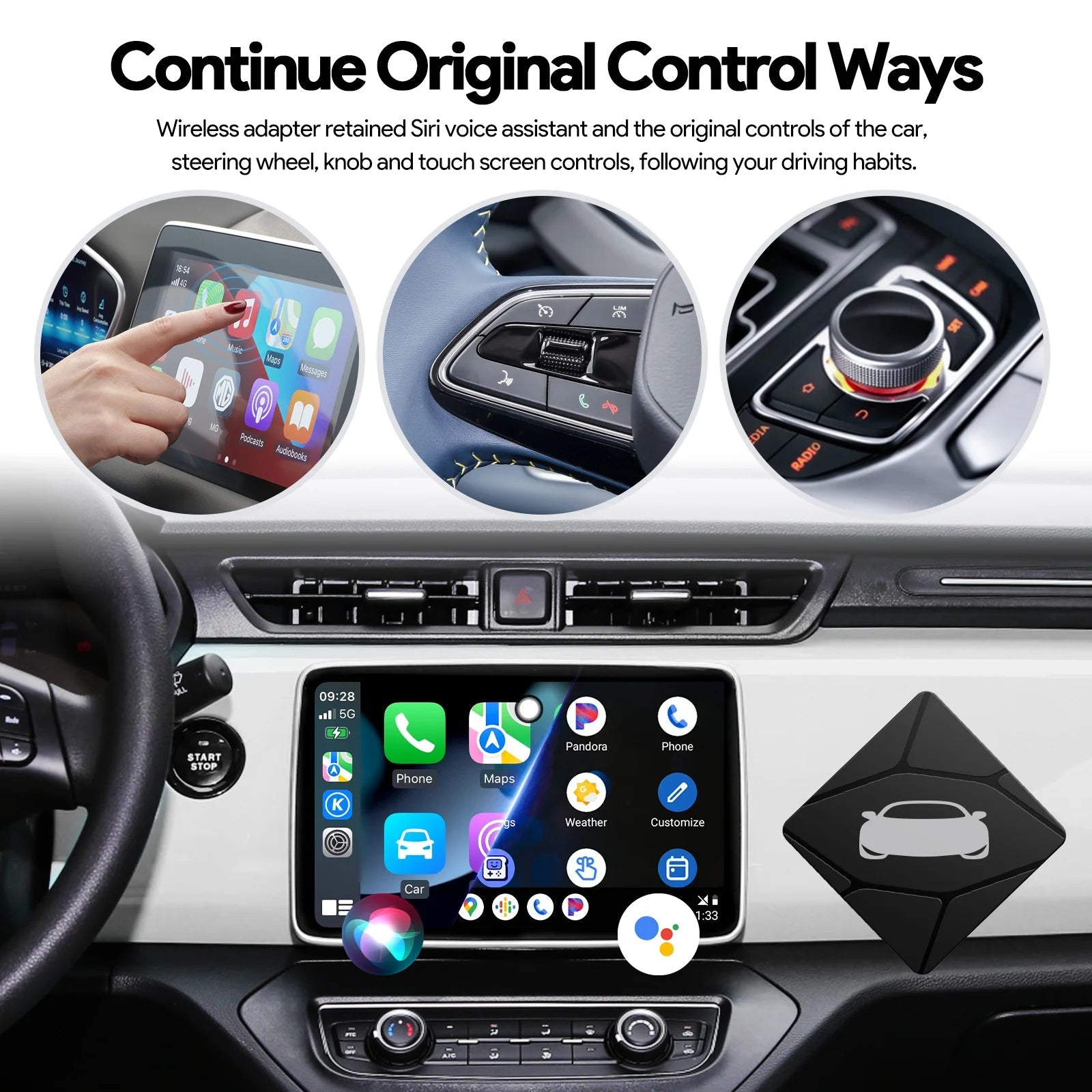 Binize Wireless CarPlay Adapter Wired To Wireless 2 in 1 Box Wireless Android Auto For Mazda Toyota Peugeot Volvo - Velvet Haven