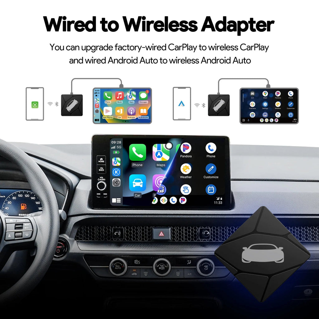 Binize Wireless CarPlay Adapter Wired To Wireless 2 in 1 Box Wireless Android Auto For Mazda Toyota Peugeot Volvo - Velvet Haven
