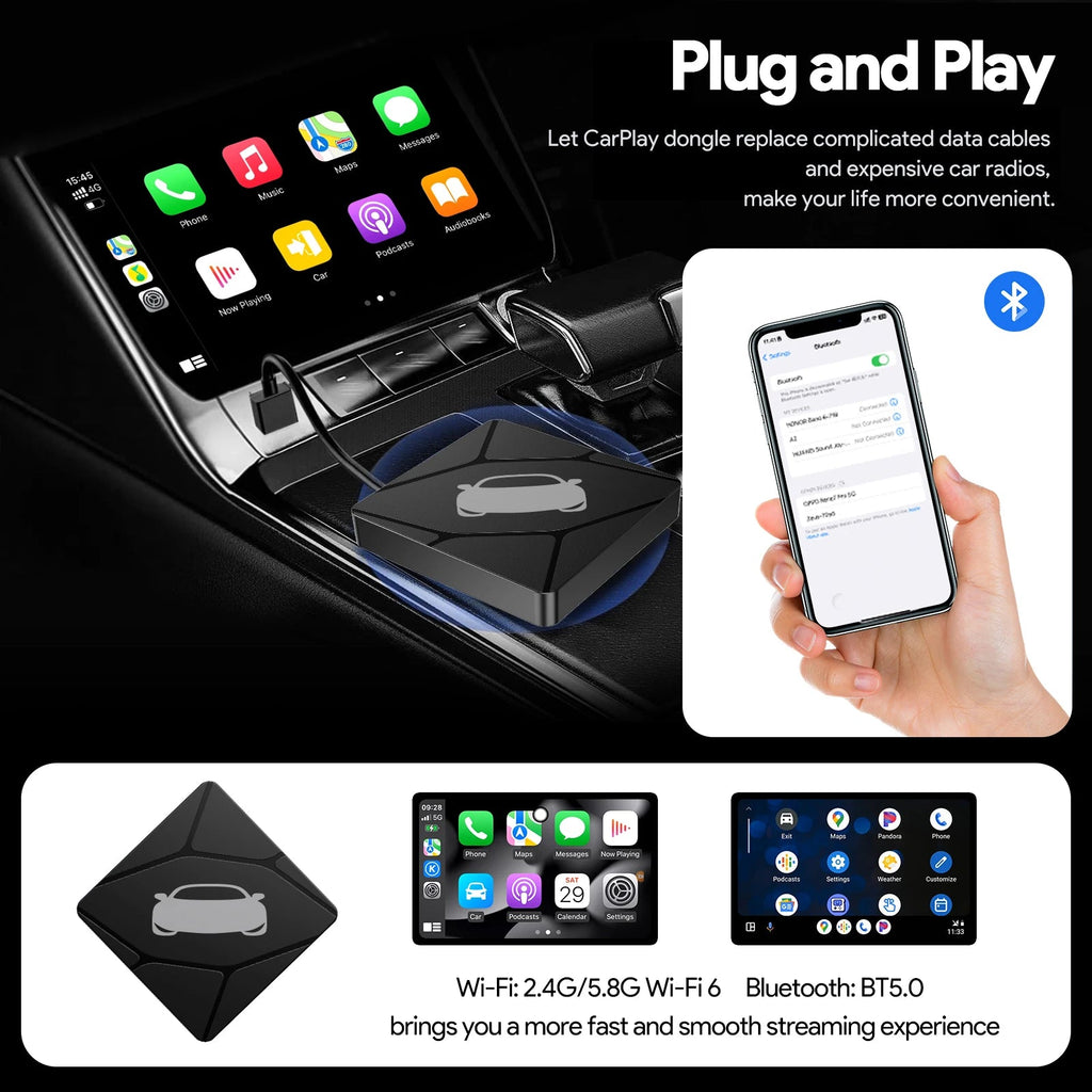 Binize Wireless CarPlay Adapter Wired To Wireless 2 in 1 Box Wireless Android Auto For Mazda Toyota Peugeot Volvo - Velvet Haven