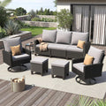 Black & Yellow Outdoor Wicker Patio Set with Swivel Chairs and Fire Pit Table - Velvet Haven