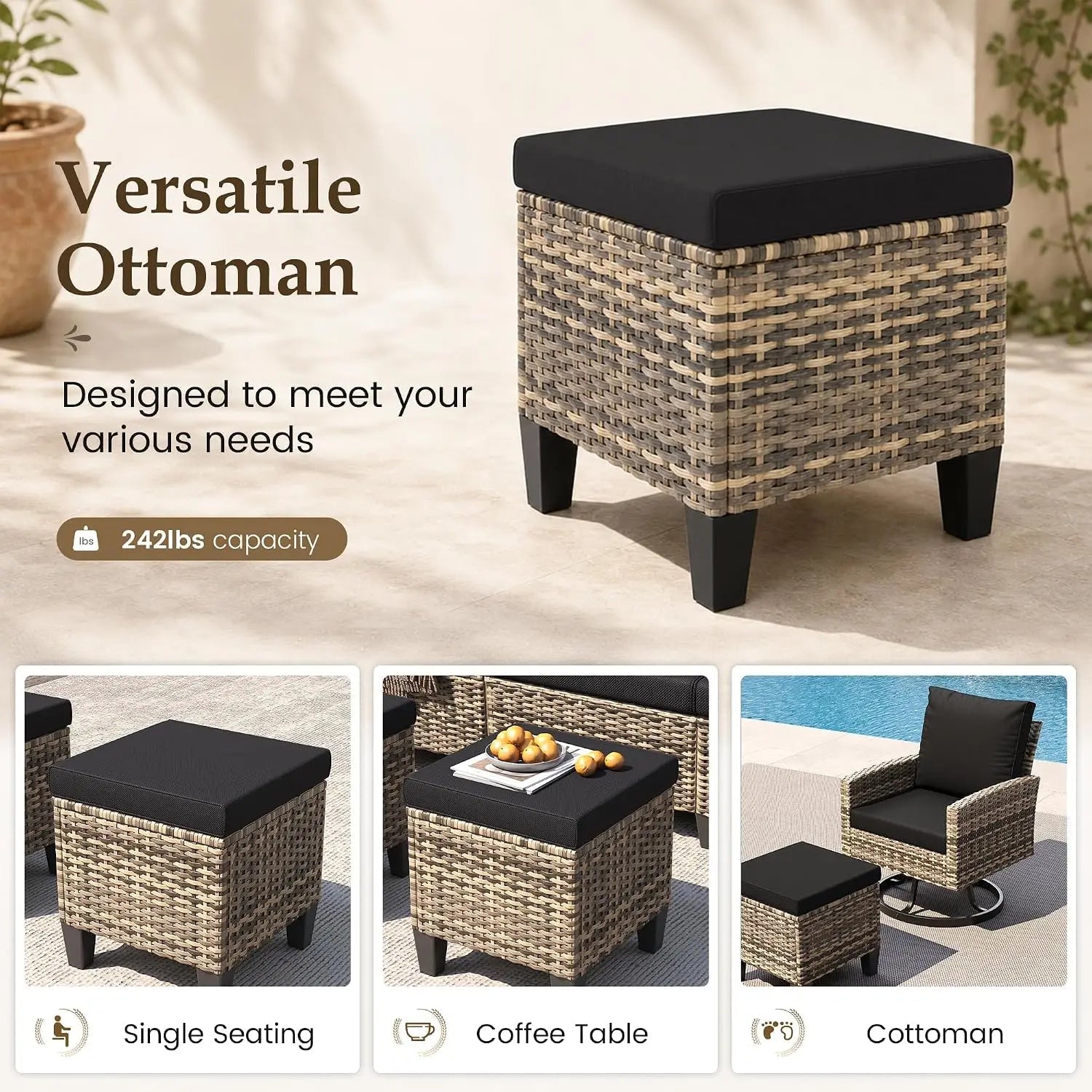 Black & Yellow Outdoor Wicker Patio Set with Swivel Chairs and Fire Pit Table - Velvet Haven