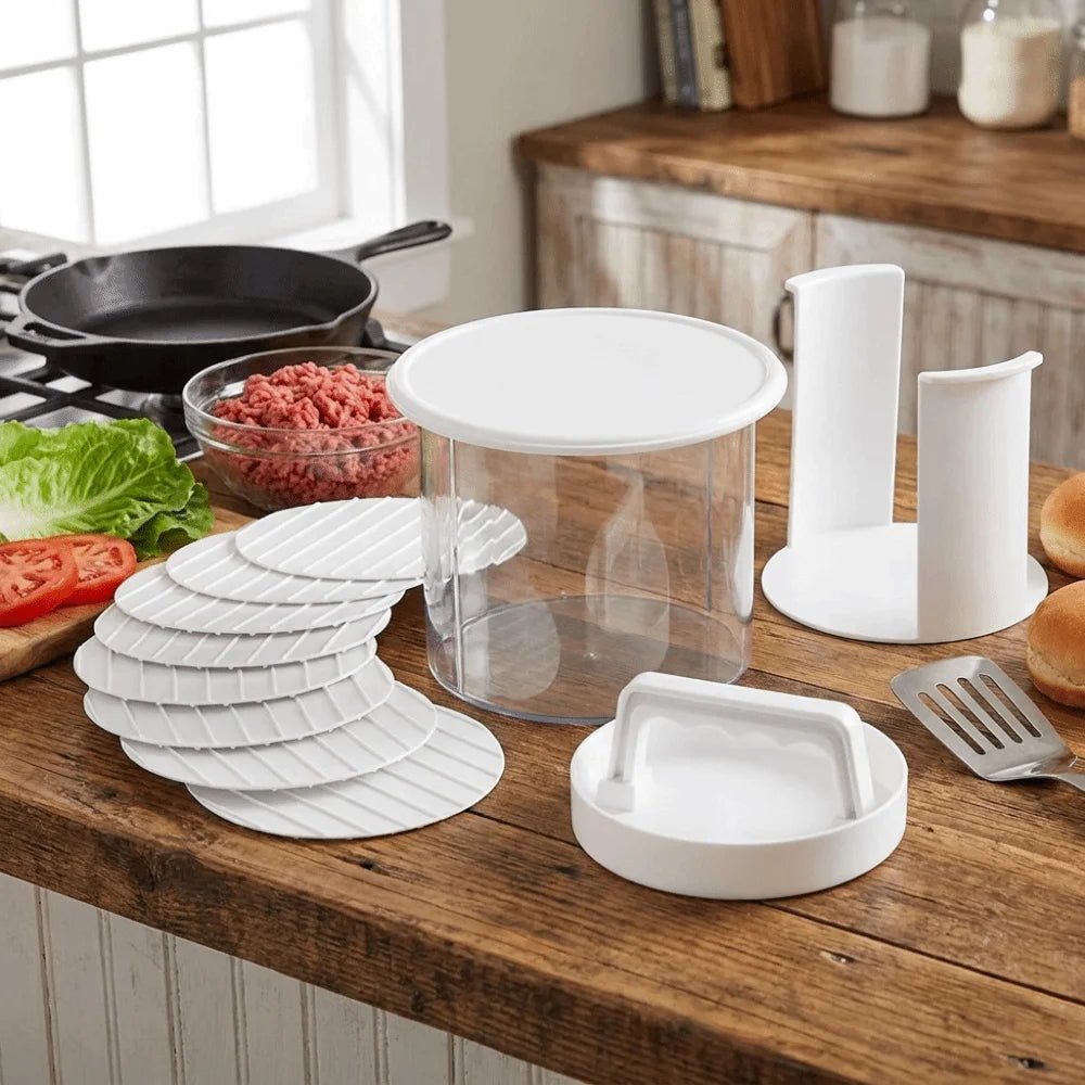 Burger Patty Maker Press & Freezer Storage Box, White PC - Velvet Haven