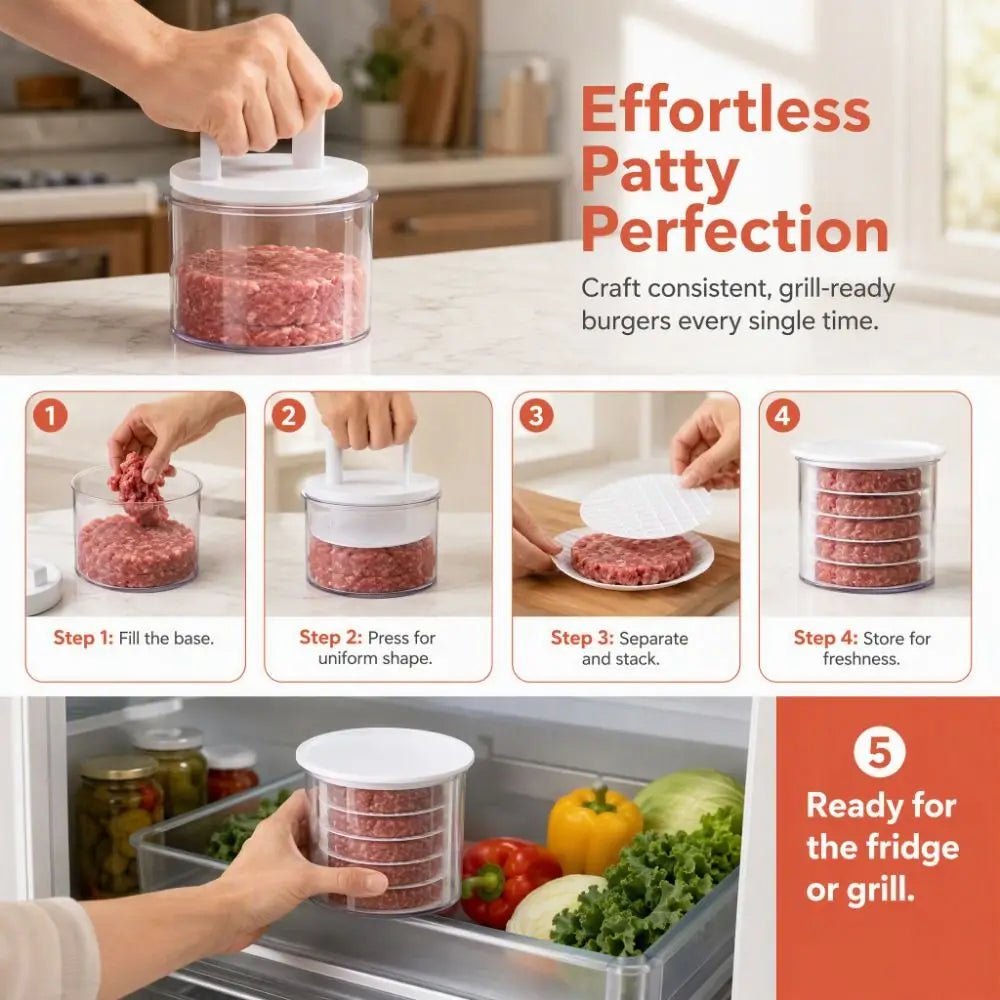 Burger Patty Maker Press & Freezer Storage Box, White PC - Velvet Haven