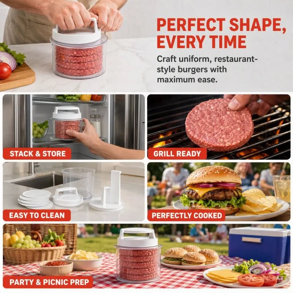 Burger Patty Maker Press & Freezer Storage Box, White PC - Velvet Haven