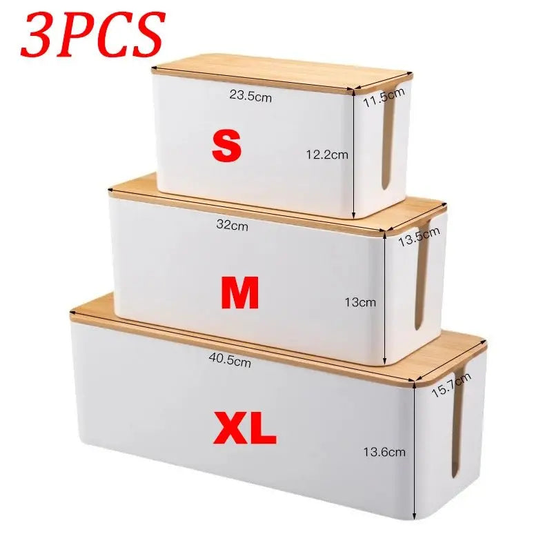 Cable Storage Box Power Strip Case Wooden Power Line Wire Management Organizer Anti-Dust Charger Socket Network Line Storage Bin - Velvet Haven
