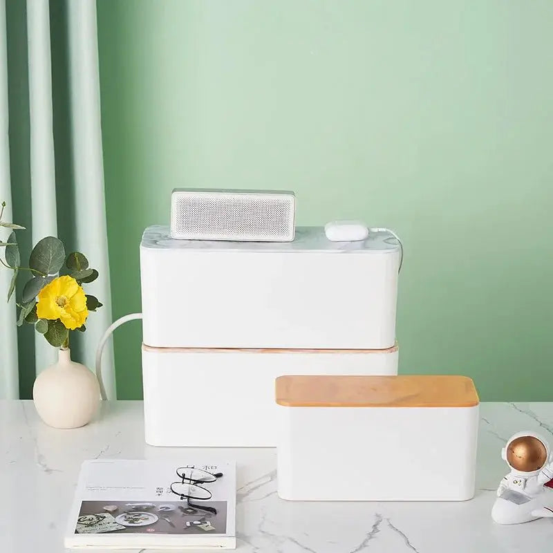 Cable Storage Box Power Strip Case Wooden Power Line Wire Management Organizer Anti-Dust Charger Socket Network Line Storage Bin - Velvet Haven