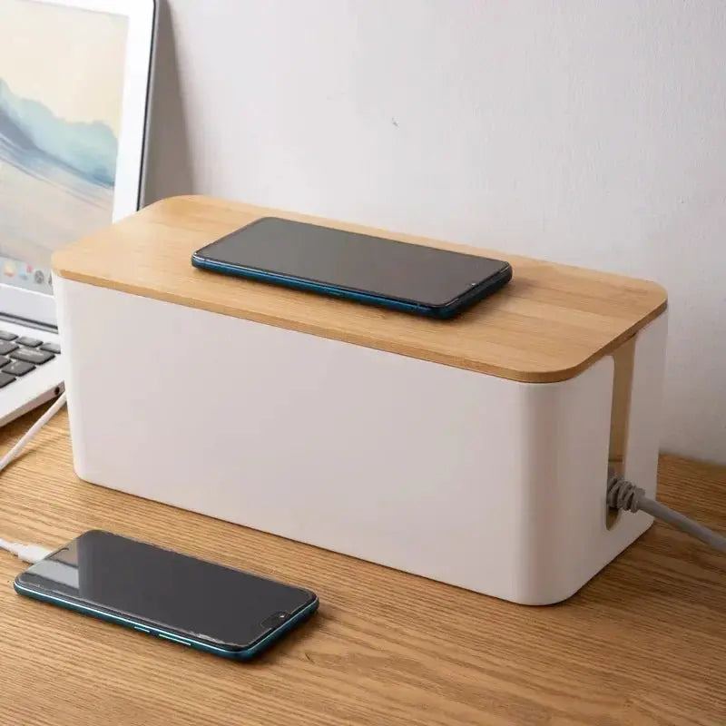 Cable Storage Box Power Strip Case Wooden Power Line Wire Management Organizer Anti-Dust Charger Socket Network Line Storage Bin - Velvet Haven