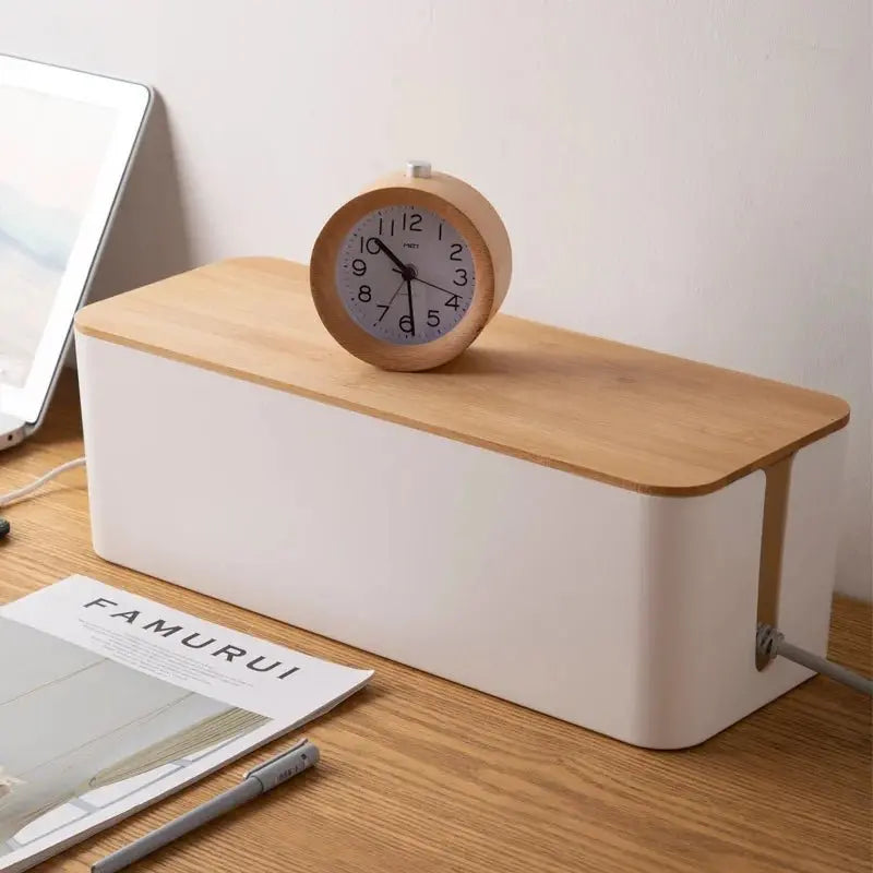 Cable Storage Box Power Strip Case Wooden Power Line Wire Management Organizer Anti-Dust Charger Socket Network Line Storage Bin - Velvet Haven