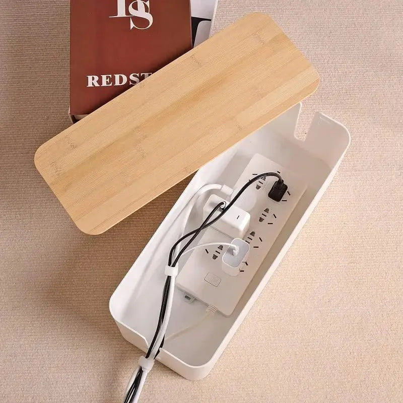 Cable Storage Box Power Strip Case Wooden Power Line Wire Management Organizer Anti-Dust Charger Socket Network Line Storage Bin - Velvet Haven