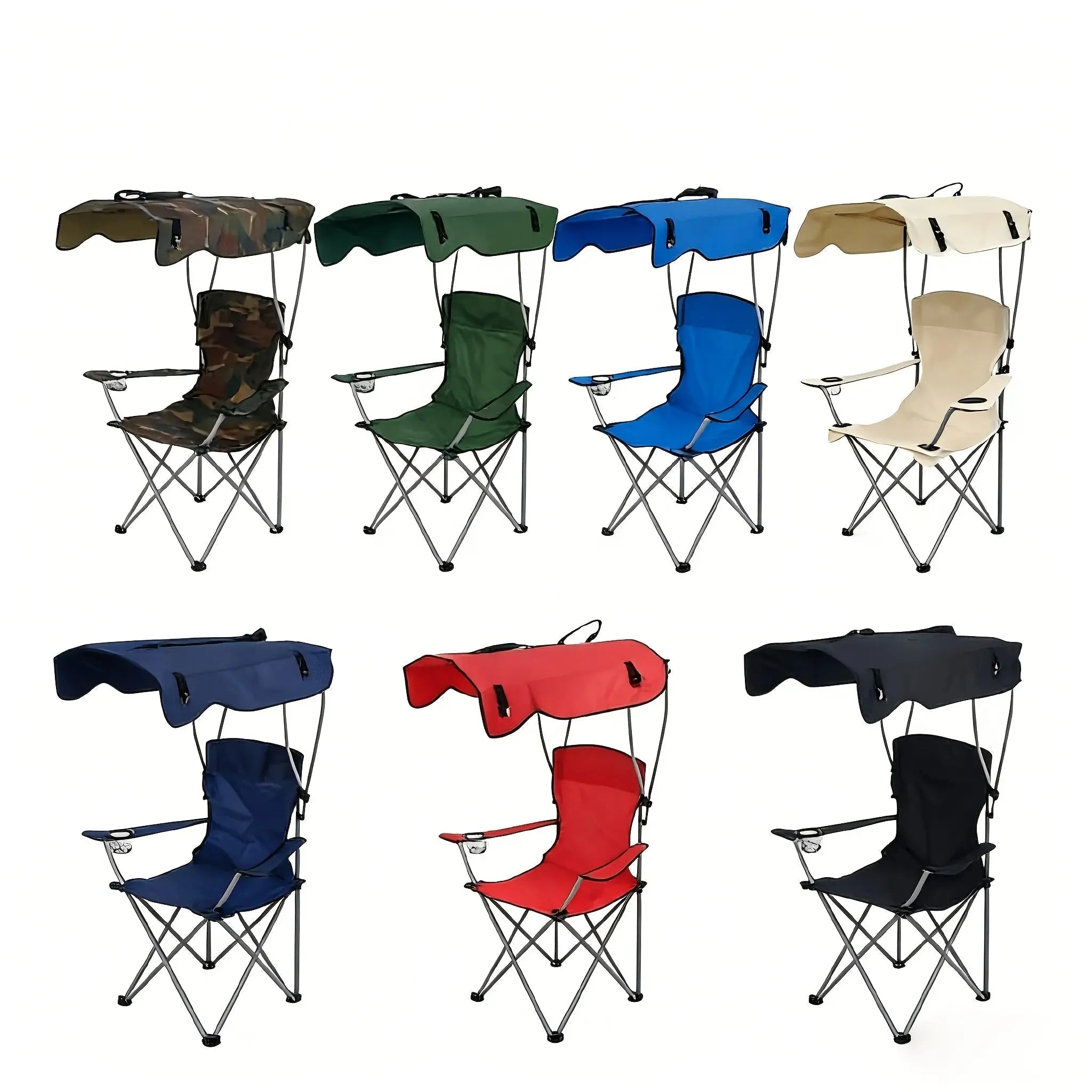 Camping Chair with A Canopy; Heavy-duty Folding Camping Lawn Chair with Cup Holders; Portable Beach Lounger - Velvet Haven