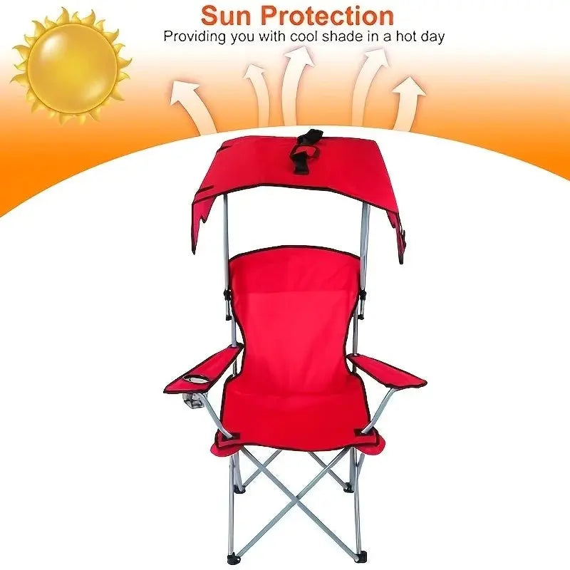 Camping Chair with A Canopy; Heavy-duty Folding Camping Lawn Chair with Cup Holders; Portable Beach Lounger - Velvet Haven