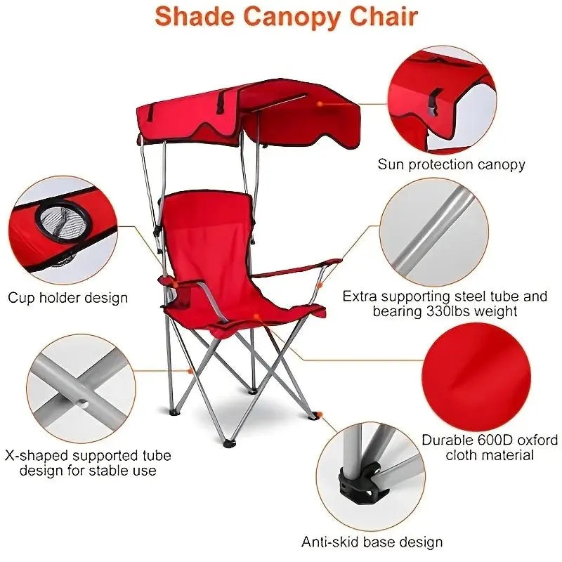 Camping Chair with A Canopy; Heavy-duty Folding Camping Lawn Chair with Cup Holders; Portable Beach Lounger - Velvet Haven
