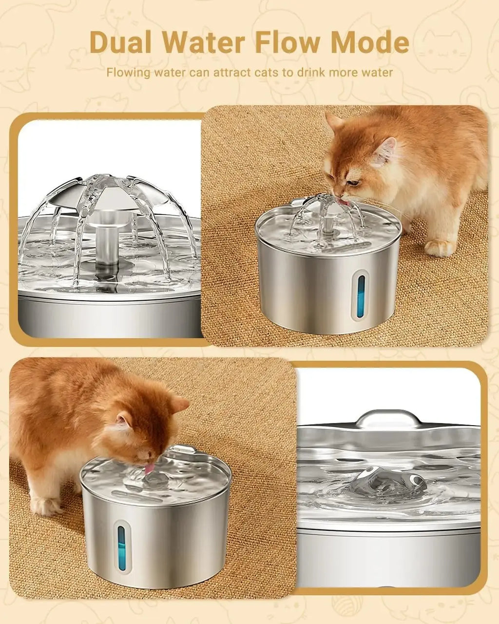 Cat Water Fountain Stainless Steel - 74oz/2.2L Automatic Large Pet Watering Bowl Dispenser for Indoor Dogs - Drinking Fountains with 3 Filter, Gifts for Cats and Kitty - Dog Waterer Bowls No Spill - Velvet Haven
