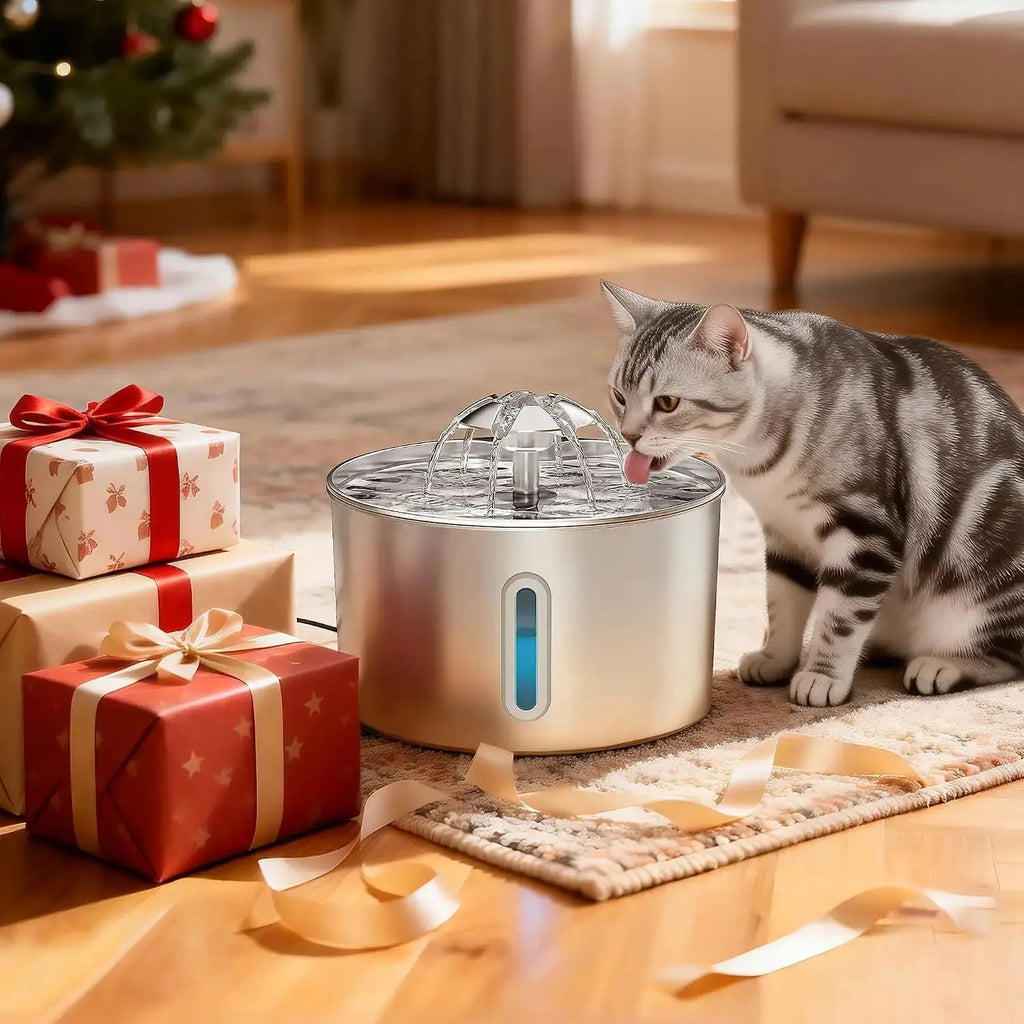 Cat Water Fountain Stainless Steel - 74oz/2.2L Automatic Large Pet Watering Bowl Dispenser for Indoor Dogs - Drinking Fountains with 3 Filter, Gifts for Cats and Kitty - Dog Waterer Bowls No Spill - Velvet Haven