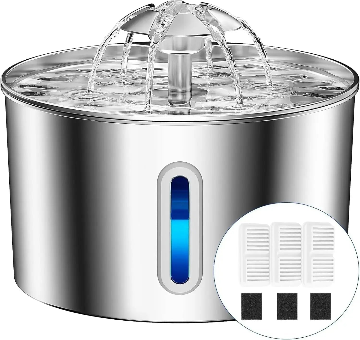 Cat Water Fountain Stainless Steel - 74oz/2.2L Automatic Large Pet Watering Bowl Dispenser for Indoor Dogs - Drinking Fountains with 3 Filter, Gifts for Cats and Kitty - Dog Waterer Bowls No Spill - Velvet Haven