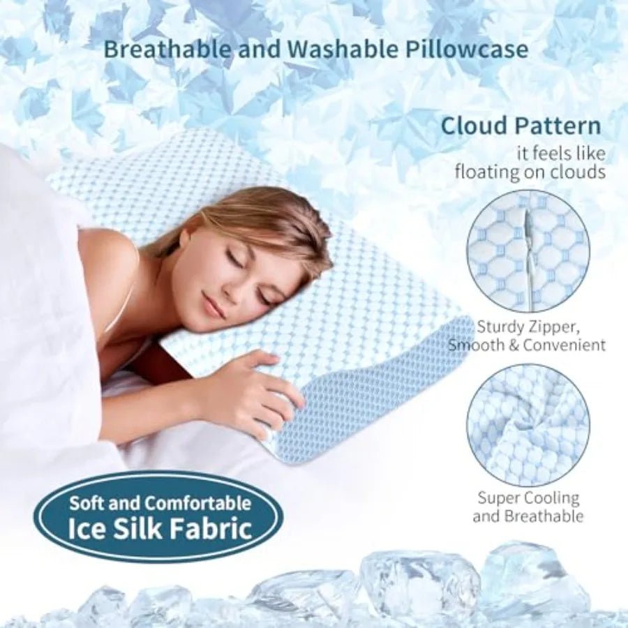 Cooling memory foam cervical contour pillow for side and back sleepers on a modern bed