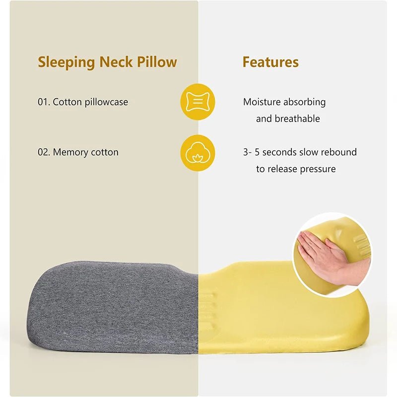 Memory foam cervical contour pillow for side and back sleepers on a neatly made bed