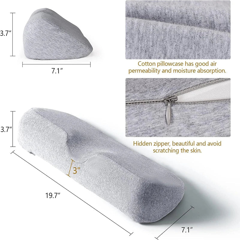 Memory foam cervical contour pillow for side and back sleepers on a neatly made bed