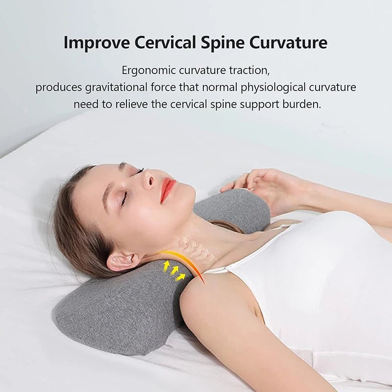 Memory foam cervical contour pillow for side and back sleepers on a neatly made bed