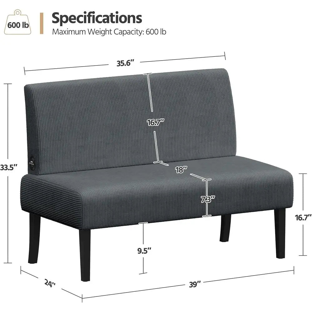 Compact 2-seater corduroy loveseat sofa with armrests for small living rooms, apartments, and bedrooms