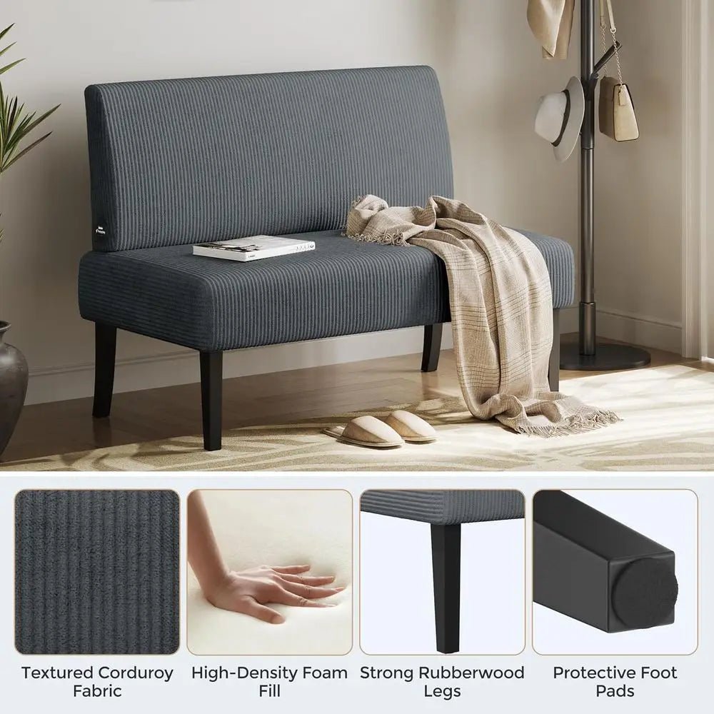 Compact 2-seater corduroy loveseat sofa with armrests for small living rooms, apartments, and bedrooms