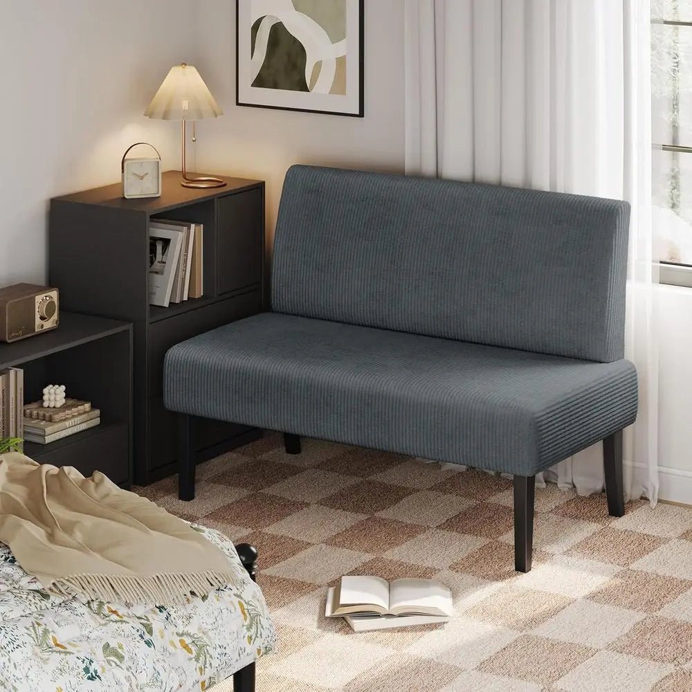 Compact 2-seater corduroy loveseat sofa with armrests for small living rooms, apartments, and bedrooms