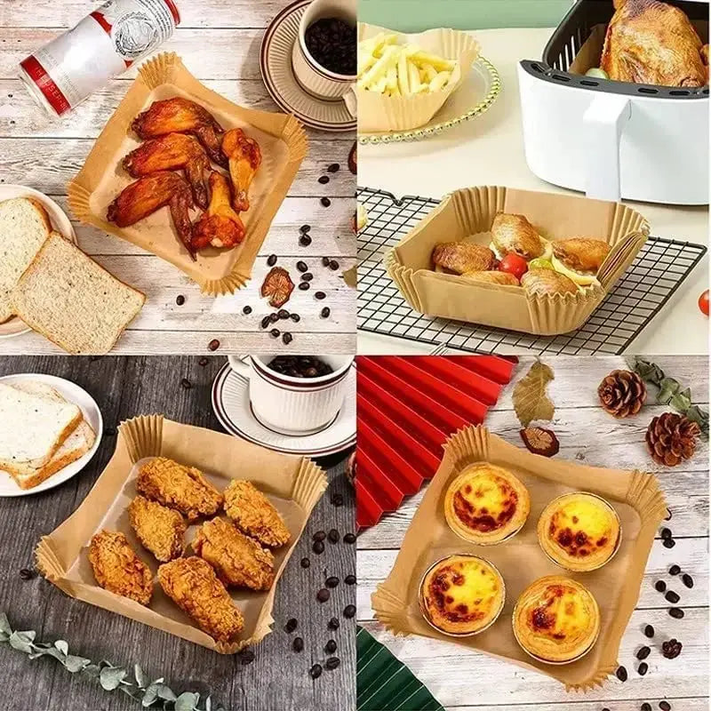 Cooking Paper Air Fryer Disposable Paper Square Round Baking Barbecue Plate NonStick Mat Kitchen Oven Oil Absorbing Paper Tool - Velvet Haven