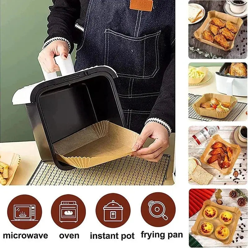 Cooking Paper Air Fryer Disposable Paper Square Round Baking Barbecue Plate NonStick Mat Kitchen Oven Oil Absorbing Paper Tool - Velvet Haven