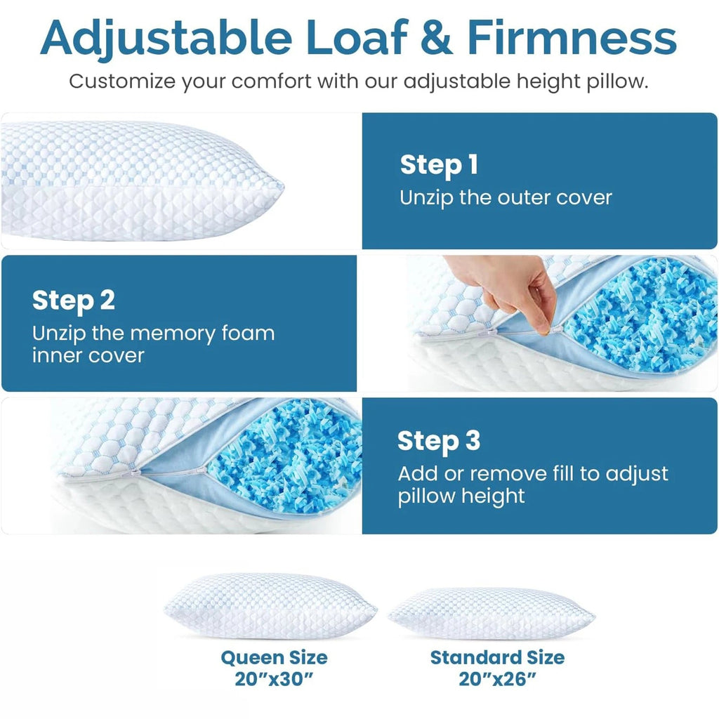 Cooling Shredded Memory Foam Pillow with Adjustable Loft - Velvet Haven