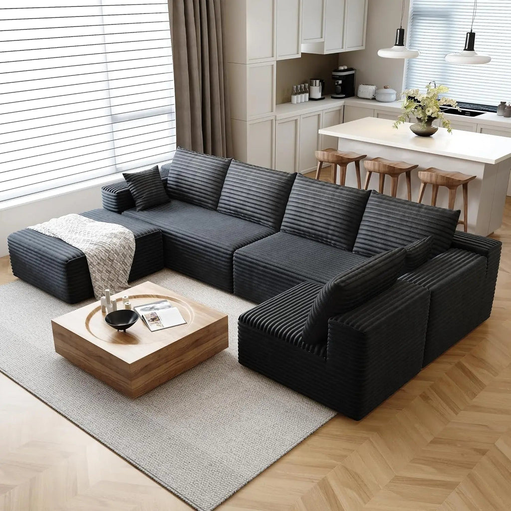 Corduroy Modular Cloud Sectional Sofa with Plush Cushions - Velvet Haven