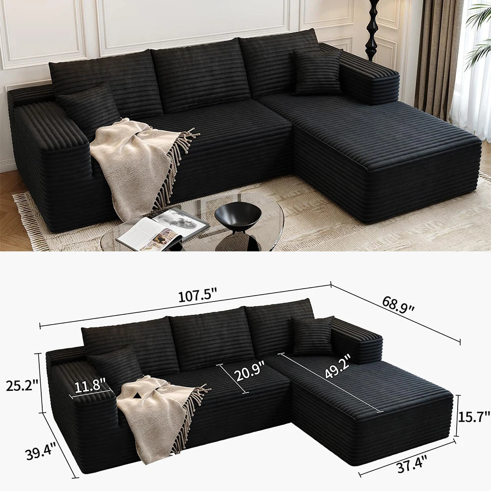 Corduroy Modular Cloud Sectional Sofa with Plush Cushions - Velvet Haven