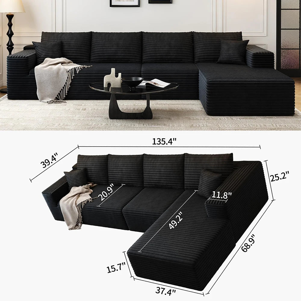 Corduroy Modular Cloud Sectional Sofa with Plush Cushions - Velvet Haven