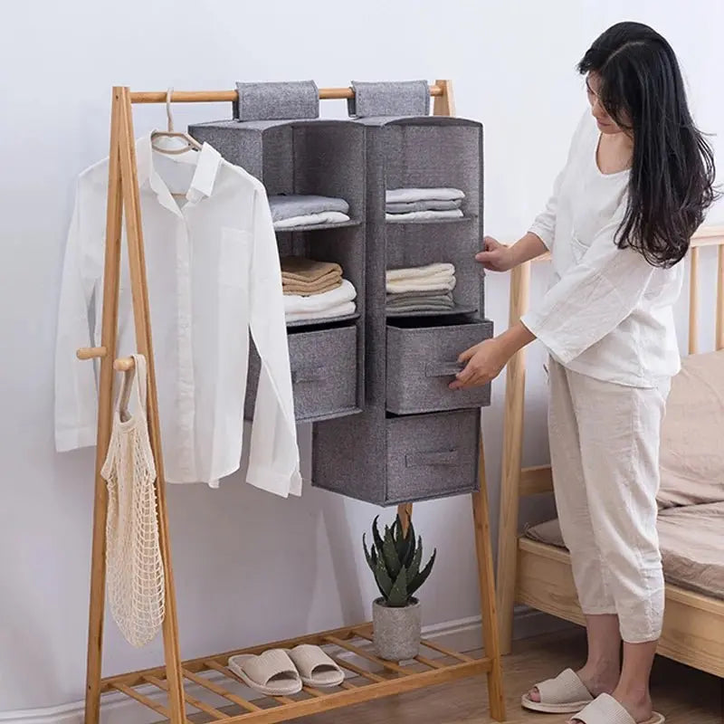 Cotton Linen Hanging Storage Bag Drawer Style Wardrobe Organizer Box Clothes Organizer Holder Collapsible Hanging Storage Shelve - Velvet Haven