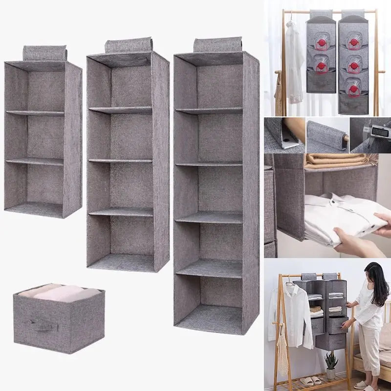 Cotton Linen Hanging Storage Bag Drawer Style Wardrobe Organizer Box Clothes Organizer Holder Collapsible Hanging Storage Shelve - Velvet Haven